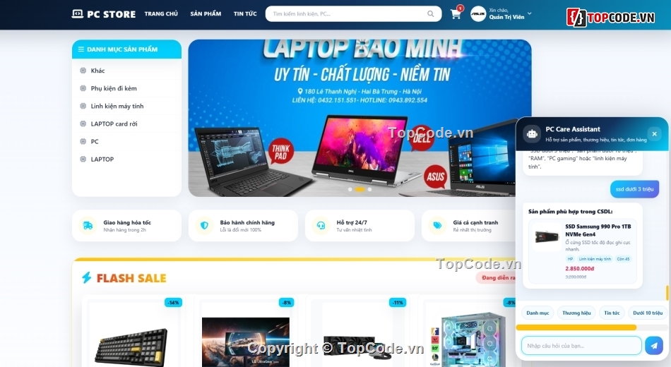 Web bán máy tính,Website bán linh kiện máy tính,chat